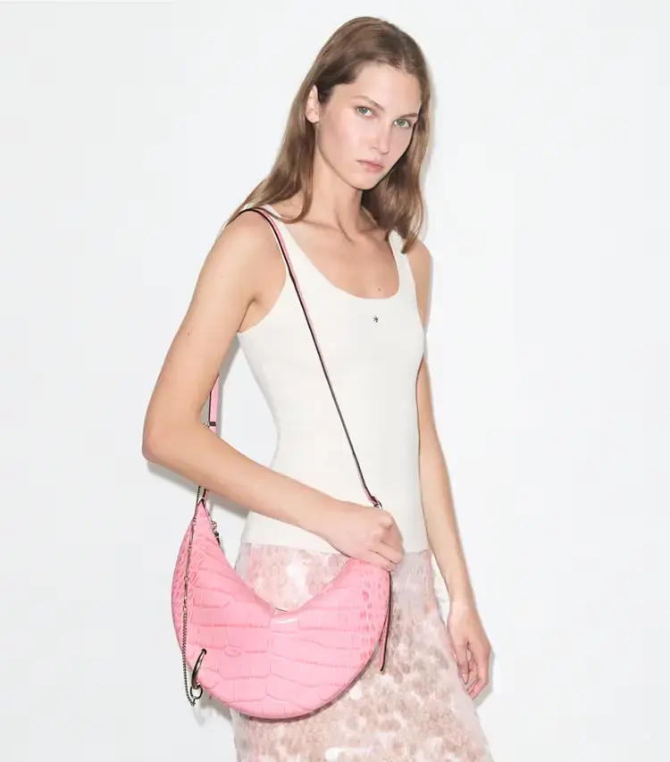 Pierced Croc-Embossed Crossbody Bag - Image 3
