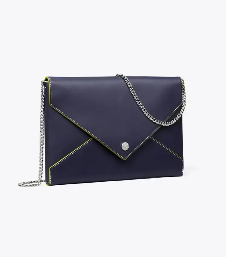 Smooth Leather Envelope Chain Pouch
