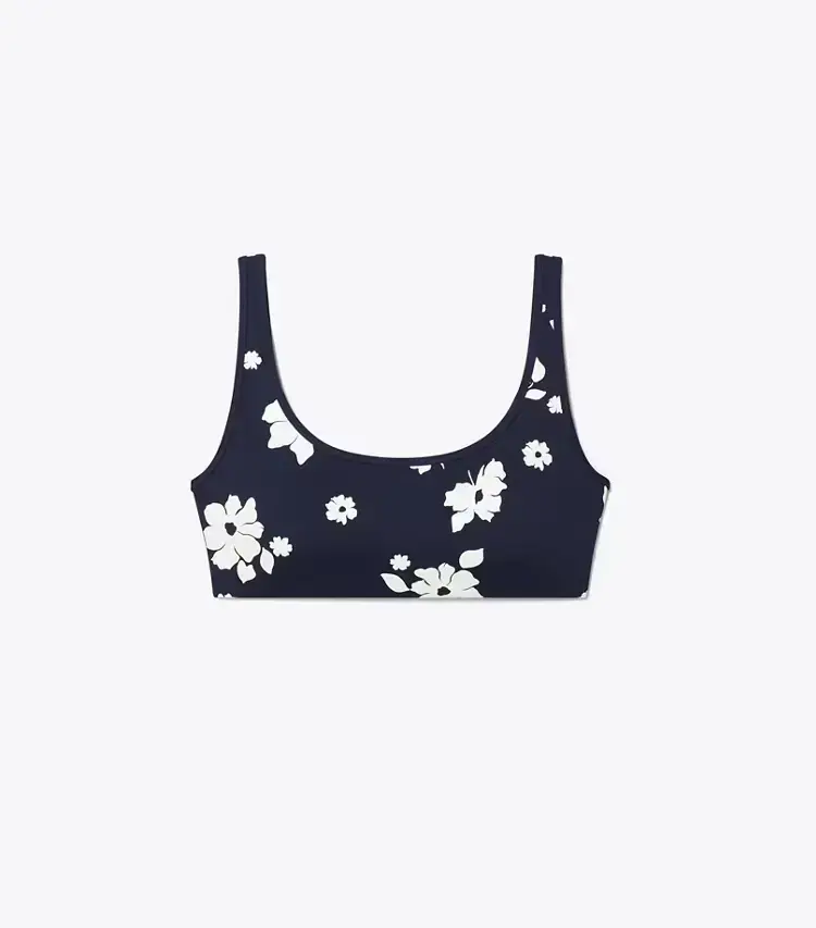 Printed Nylon Scoop-Neck Bra