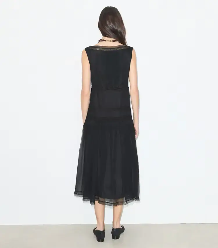 Pleated Silk Lace Dress - Image 3