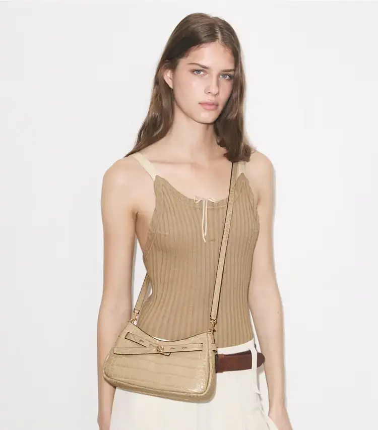 Romy Croc-Embossed Zip Top Crossbody Bag - Image 2