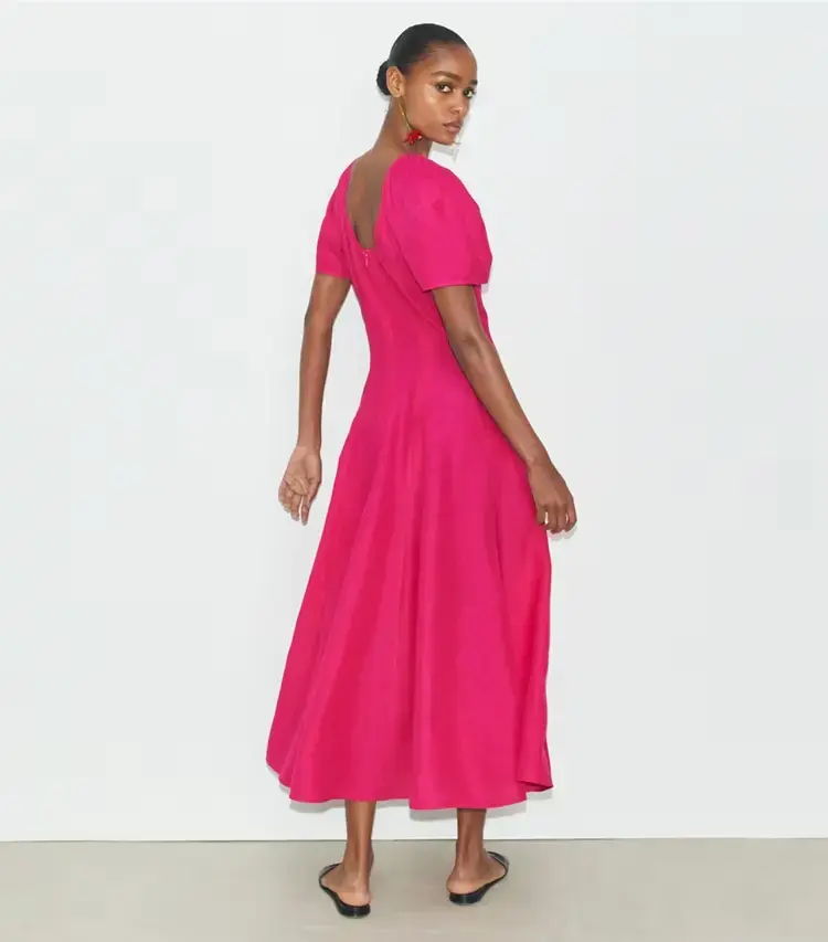 Balloon Sleeve Linen Dress - Image 3