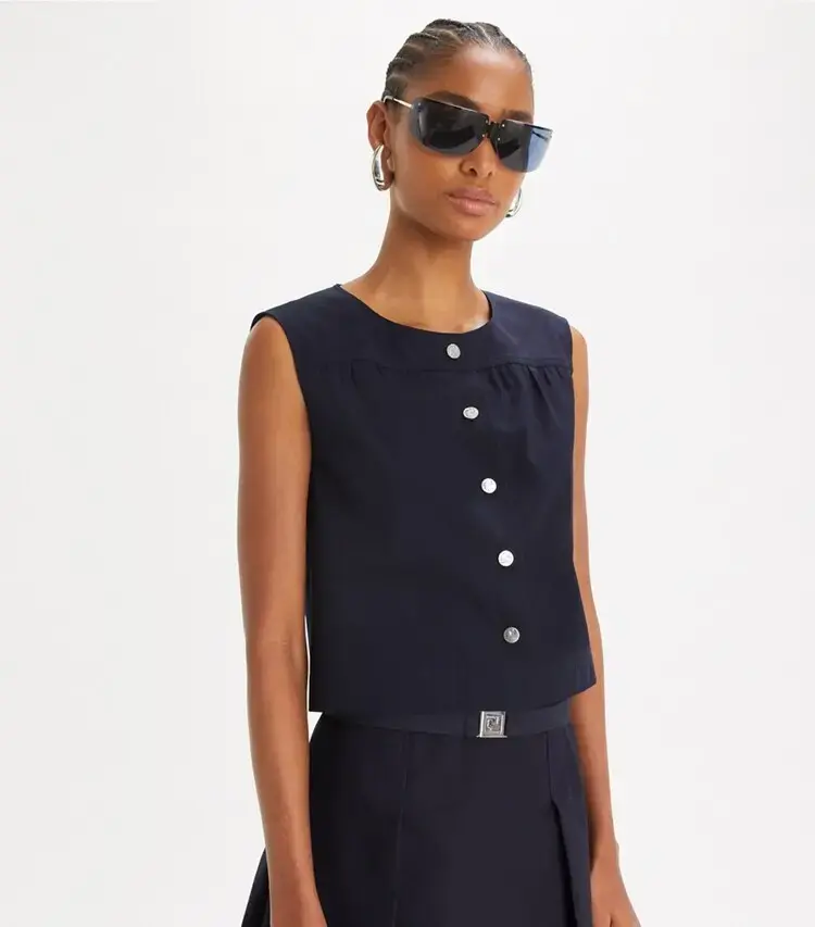 Cotton Poplin Button Top - Image 2