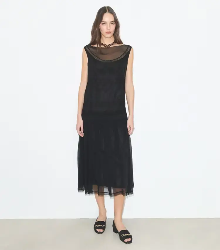 Pleated Silk Lace Dress - Image 2