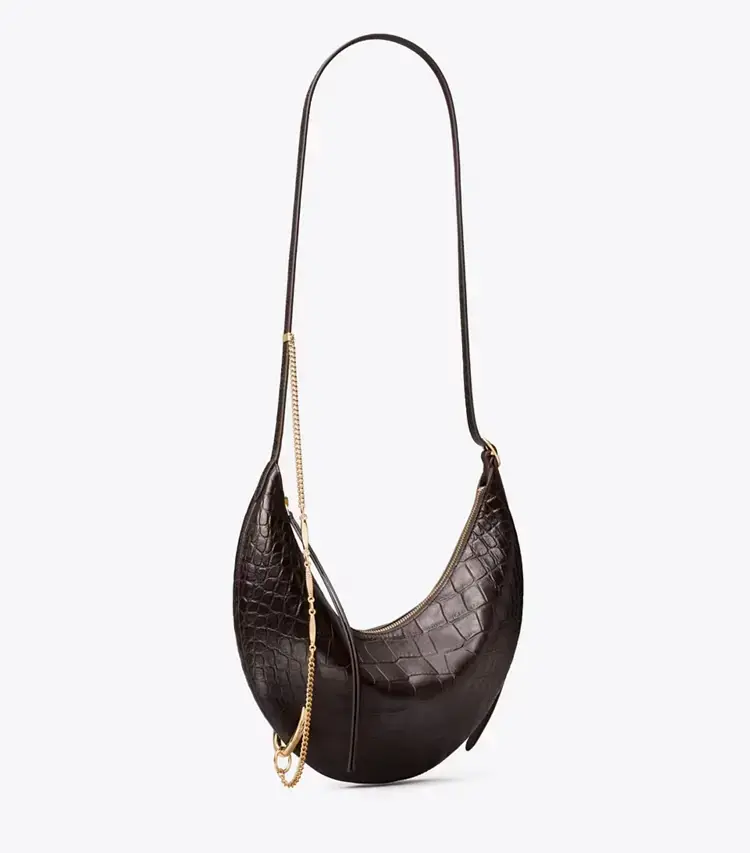 Pierced Croc-Embossed Crossbody Bag