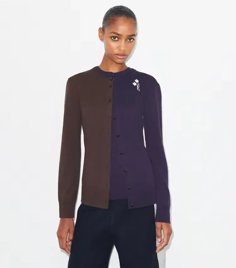 Brooch Color-Block Wool Cardigan - Image 2