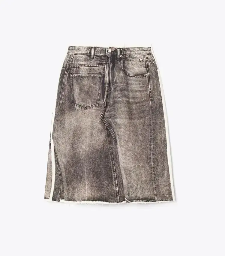 Overprinted Deconstructed Denim Skirt