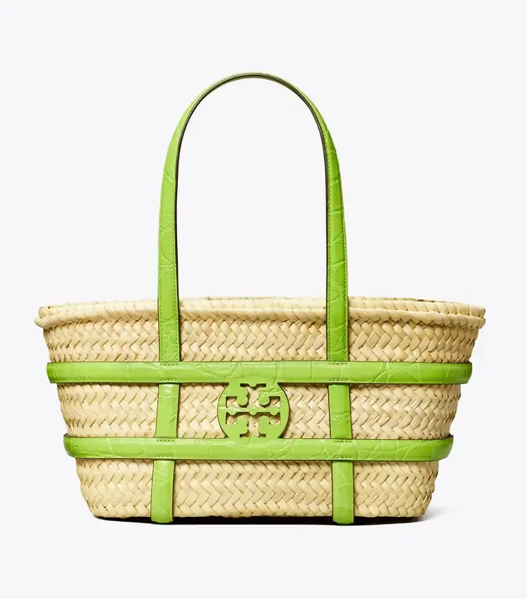 Small Ella Croc-Embossed Straw Basket - Image 3