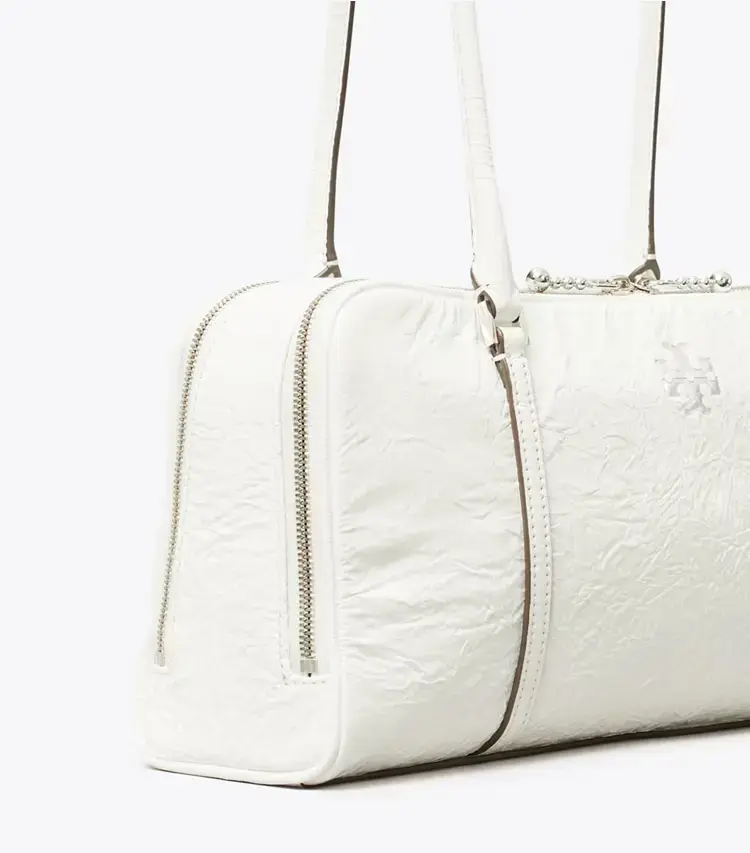 Small Crinkle Leather Marshmallow Satchel - Image 4