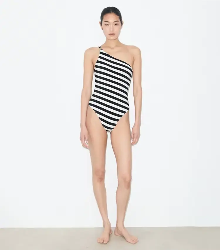 One Shoulder Striped Swimsuit - Image 3