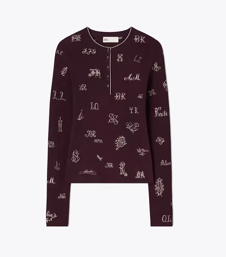 Embroidered Henley Sweater
