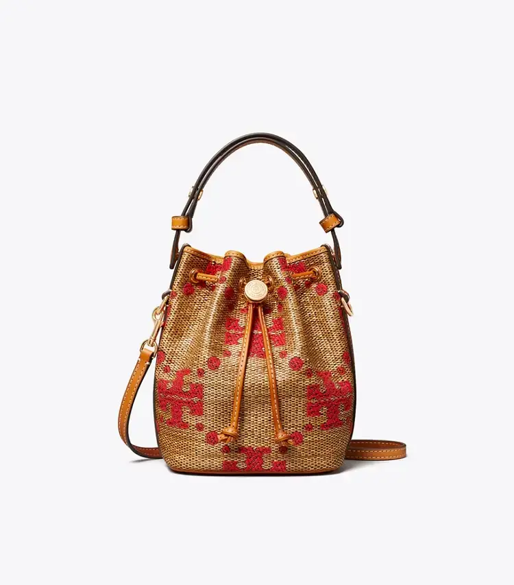 T Monogram Straw Mini Bucket Bag - Image 4